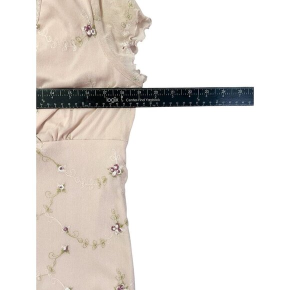 Vtg Baby Doll Top Women L Pale Fairy Y2K Top Lettuce Hem Cottagecore Mesh Floral - Picture 9 of 11